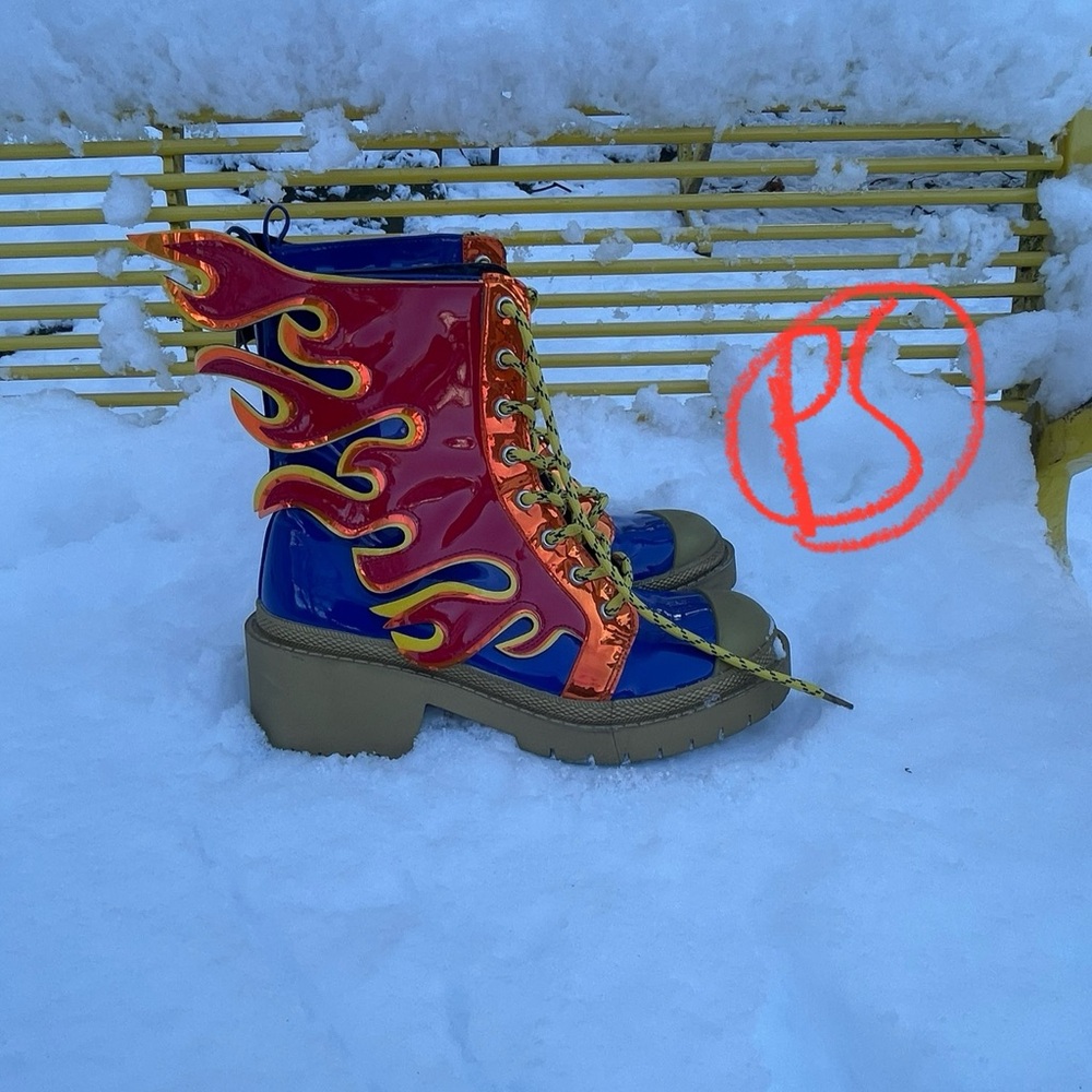 Colorful Flame Design Women's Boots
